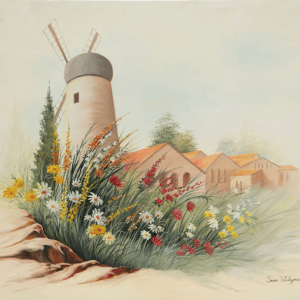הטחנה ברקע הפריחה 80/100 The windmill on the blooming background